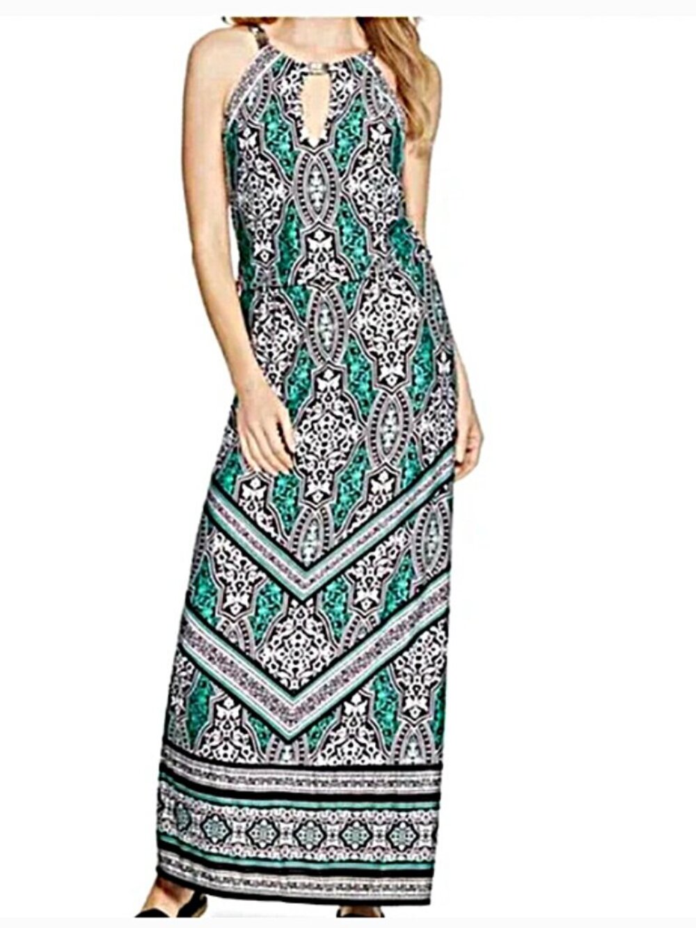 White House Black Market Sleeveless Geo Blouson Maxi dress size M